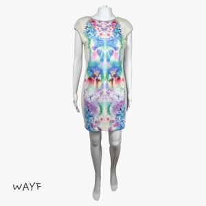 AFRM Women's Mabel Floral Cap Sleeve Mesh Minidress in Falling Petal Size L